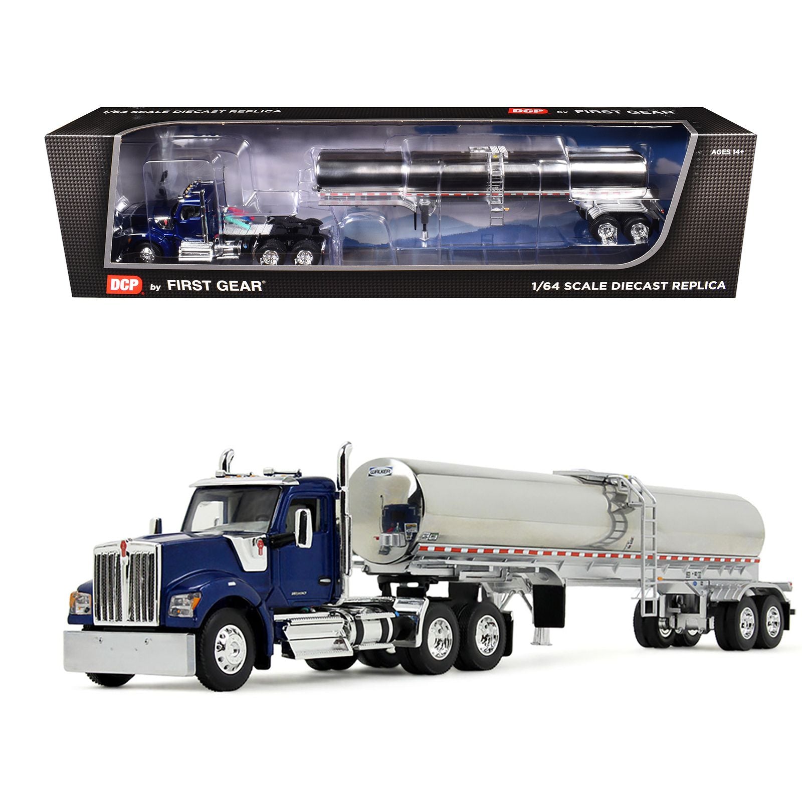 Kenworth W990 Day Cab with Walker Food Grade Tank Trailer Viper Blue 1/64 Diecast Model by DCP/First Gear