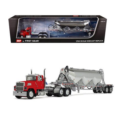 Ford LTL 9000 Day Cab with Heil Pneumatic Tank Trailer Heil Red 1/64 Diecast Model by DCP/First Gear