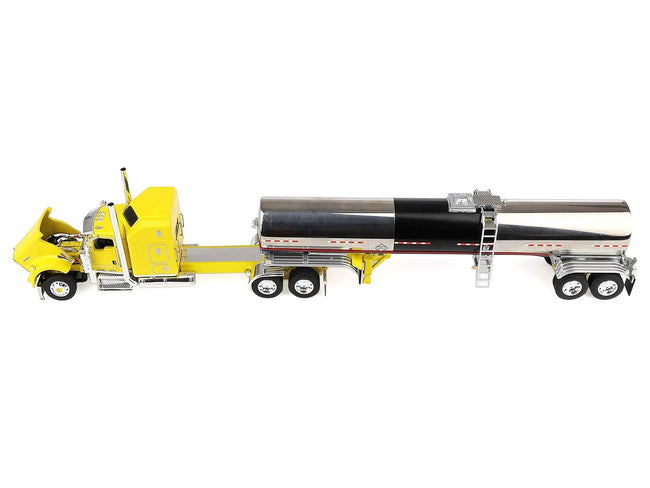Kenworth W900L with 60" Aerodyne Sleeper and Brenner Tank Trailer "Double C Transport" Yellow 1/64 Diecast Model by DCP/First Gear