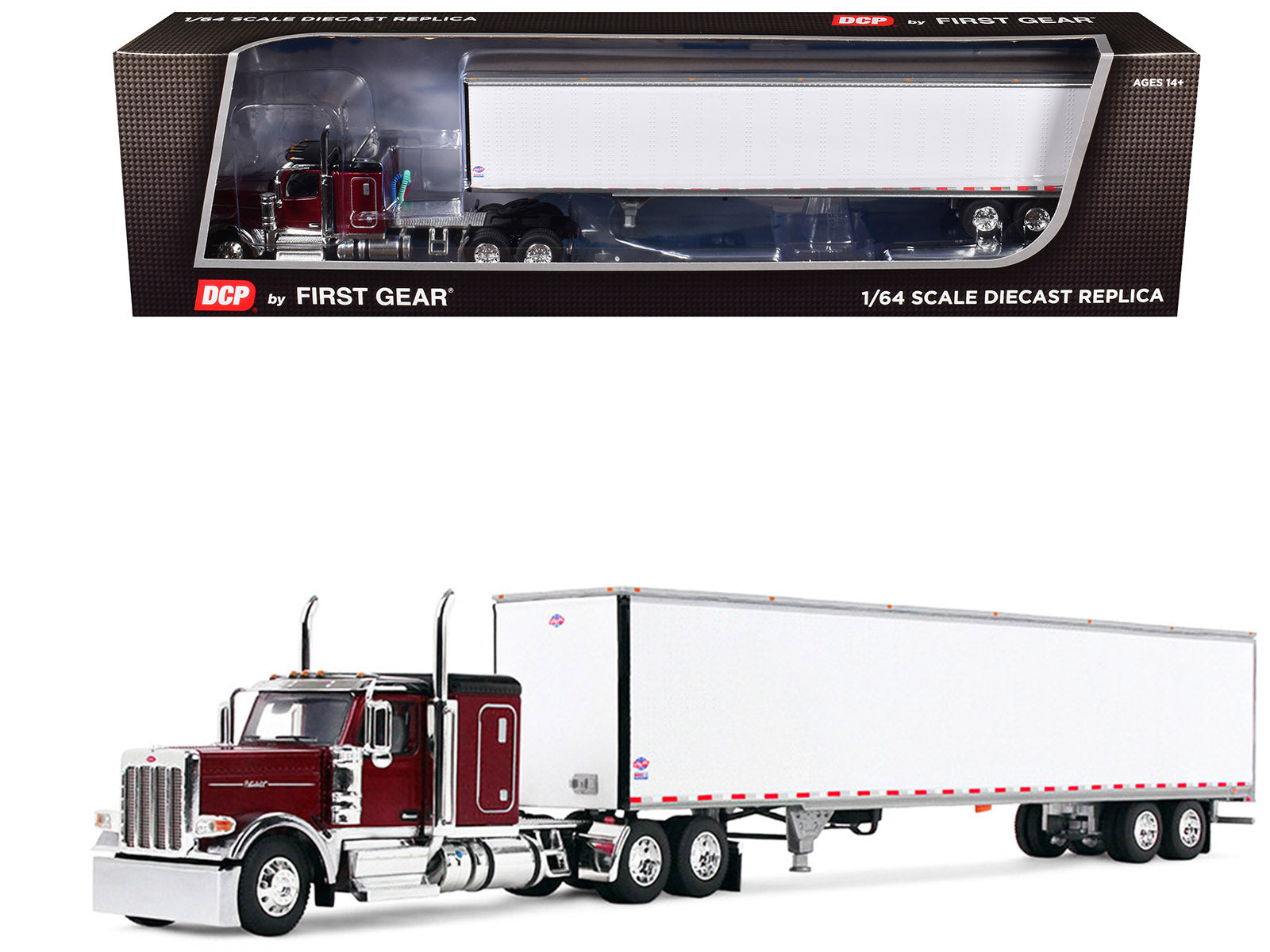 Peterbilt 589 with 58" Flat Top Sleeper and 53' Utility Trailer Legendary Red with Black Top 1/64 Diecast Model by DCP/First Gear