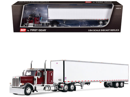 Peterbilt 589 with 58" Flat Top Sleeper and 53' Utility Trailer Legendary Red with Black Top 1/64 Diecast Model by DCP/First Gear