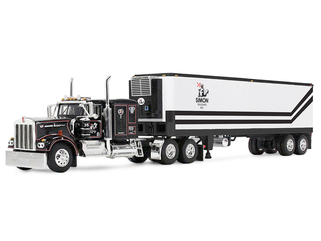 Kenworth W900A with 60" Flat Top Sleeper and 40' Vintage Trailer with Reefer "Dick Simon Trucking" Black with Graphics 1/64 Diecast Model by DCP/First Gear