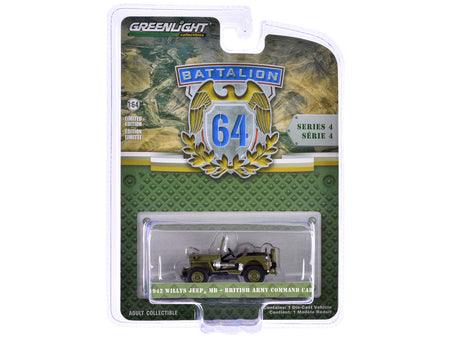 1942 Willys Jeep MB "British Army Command Car" Light Green "Battalion 64" Series 4 1/64 Diecast Model Car by Greenlight