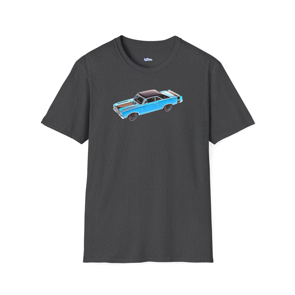 Cartoon Art 1969 Dodge Dart GTS 340 Blue with Black Top and Stripes "Goodyear Blue Streak"  Inspired T-Shirt - American Muscle