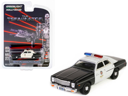 1977 Plymouth Fury Black and White "Metropolitan Police" "The Terminator" (1984) Movie "Hollywood Series" Release 41 1/64 Diecast Model Car by Greenlight