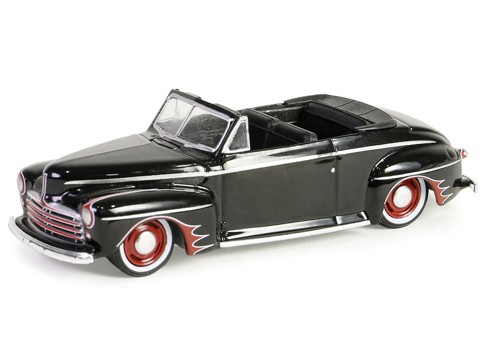 1947 Ford Deluxe Convertible Lowrider Black wit h Red Graphics "California Lowriders" Series 5 1/64 Diecast Model Car by Greenlight