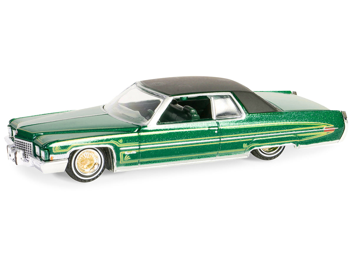 1971 Cadillac Coupe DeVille Lowrider Green Metallic with Black Top and Green Interior "California Lowriders" Series 5 1/64 Diecast Model Car by Greenlight