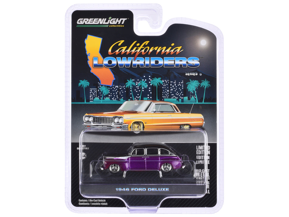 1946 Ford Fordor Super Deluxe Dark Purple Metallic and Black "California Lowriders" Series 6 1/64 Diecast Model Car by Greenlight