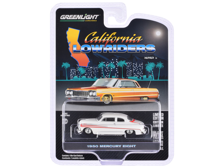 1950 Mercury Eight Coupe Matt White with Orange Stripes "California Lowriders" Series 6 1/64 Diecast Model Car by Greenlight