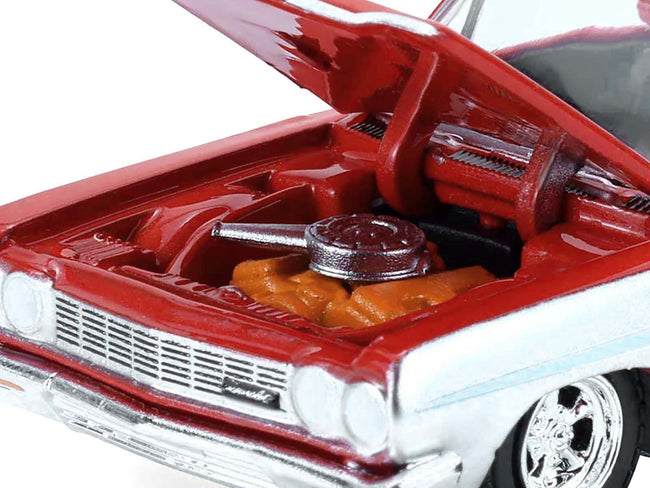 1964 Chevrolet Biscayne Lowrider Silver Metallic and Red Two-Tone "California Lowriders" Series 7 1/64 Diecast Model Car by Greenlight