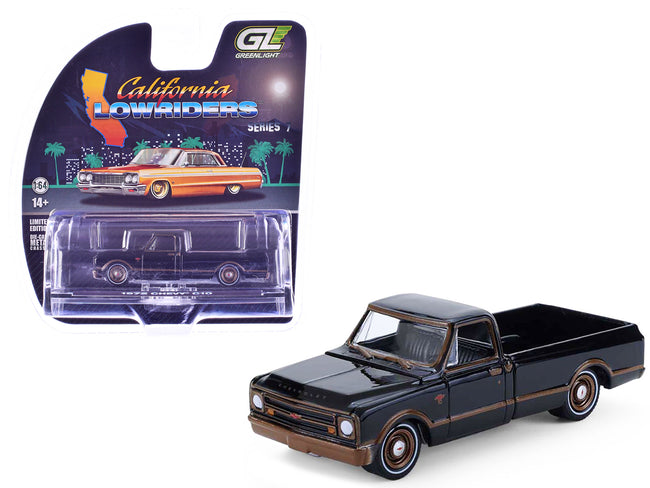 1972 Chevrolet C10 Pickup Truck Lowrider Black with Bronze Stripes "California Lowriders" Series 7 1/64 Diecast Model Car by Greenlight