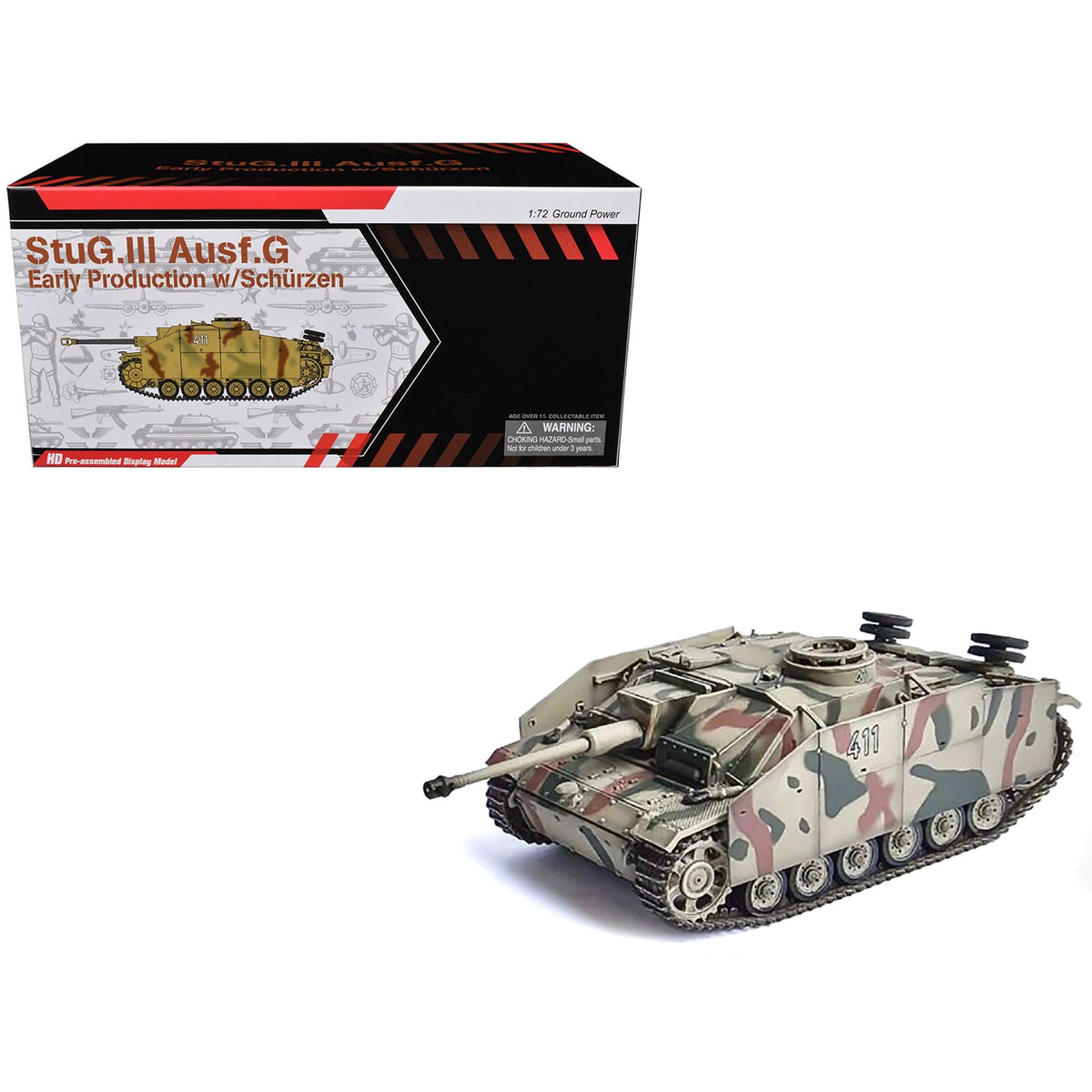 Germany StuG.III Ausf.G Early Production Tank with Schurzen #411 "Panzer Abteilung 115 Italy" (1943) "NEO Dragon Armor" Series 1/72 Plastic Model by Dragon Models