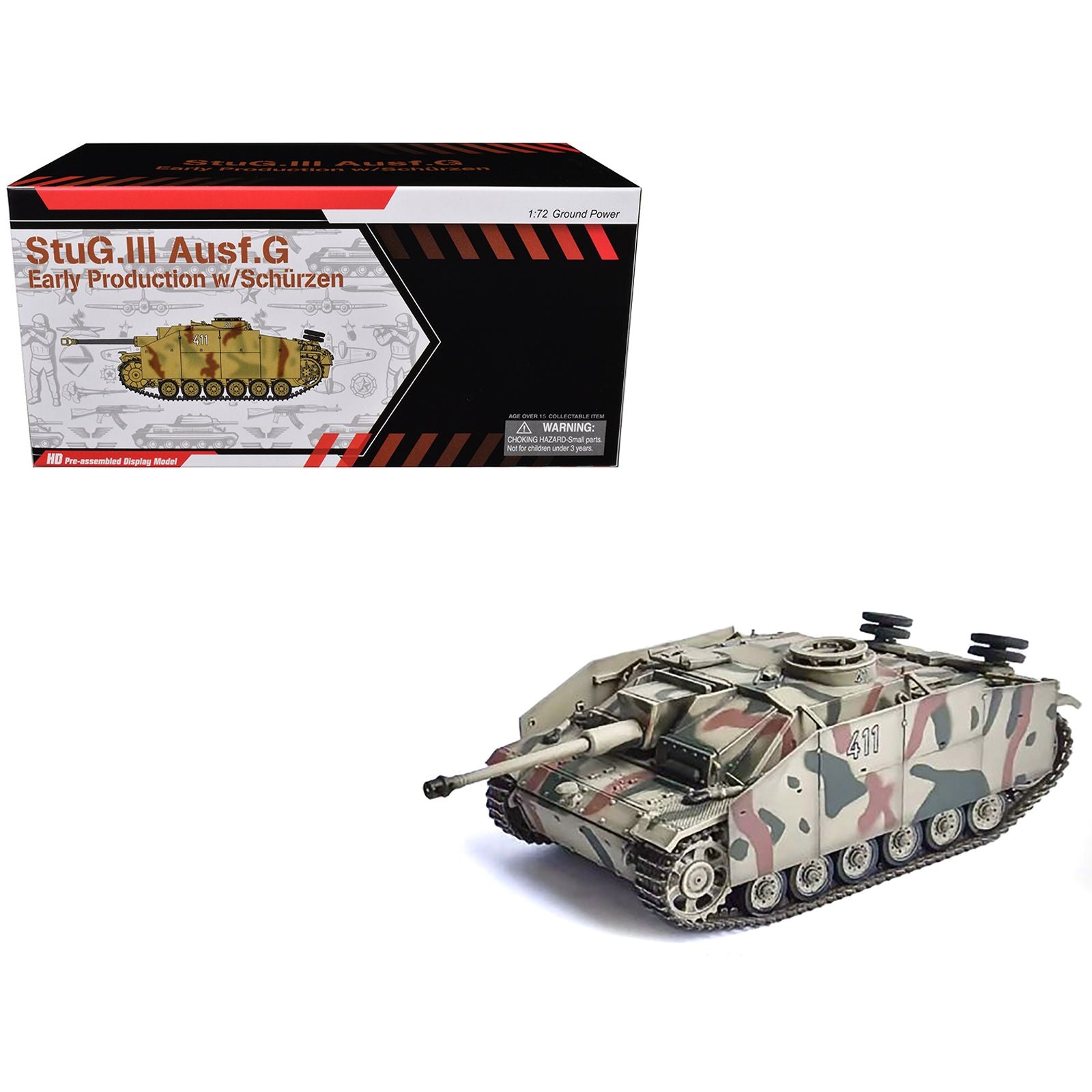 Germany StuG.III Ausf.G Early Production Tank with Schurzen #411 "Panzer Abteilung 115 Italy" (1943) "NEO Dragon Armor" Series 1/72 Plastic Model by Dragon Models