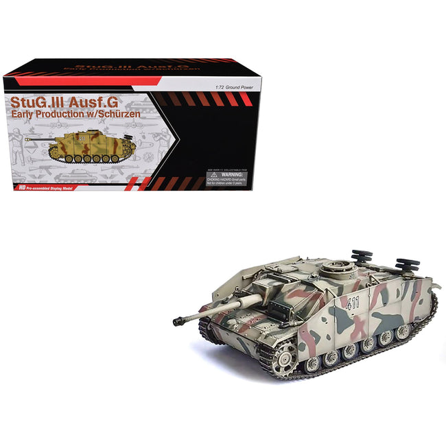 Germany StuG.III Ausf.G Early Production Tank with Schurzen #411 "Panzer Abteilung 115 Italy" (1943) "NEO Dragon Armor" Series 1/72 Plastic Model by Dragon Models