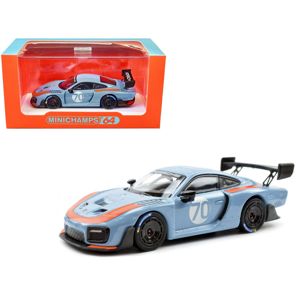 2018 Porsche 935/19 #70 Light Blue with Orange Accents 1/64 Diecast Model Car by Minichamps