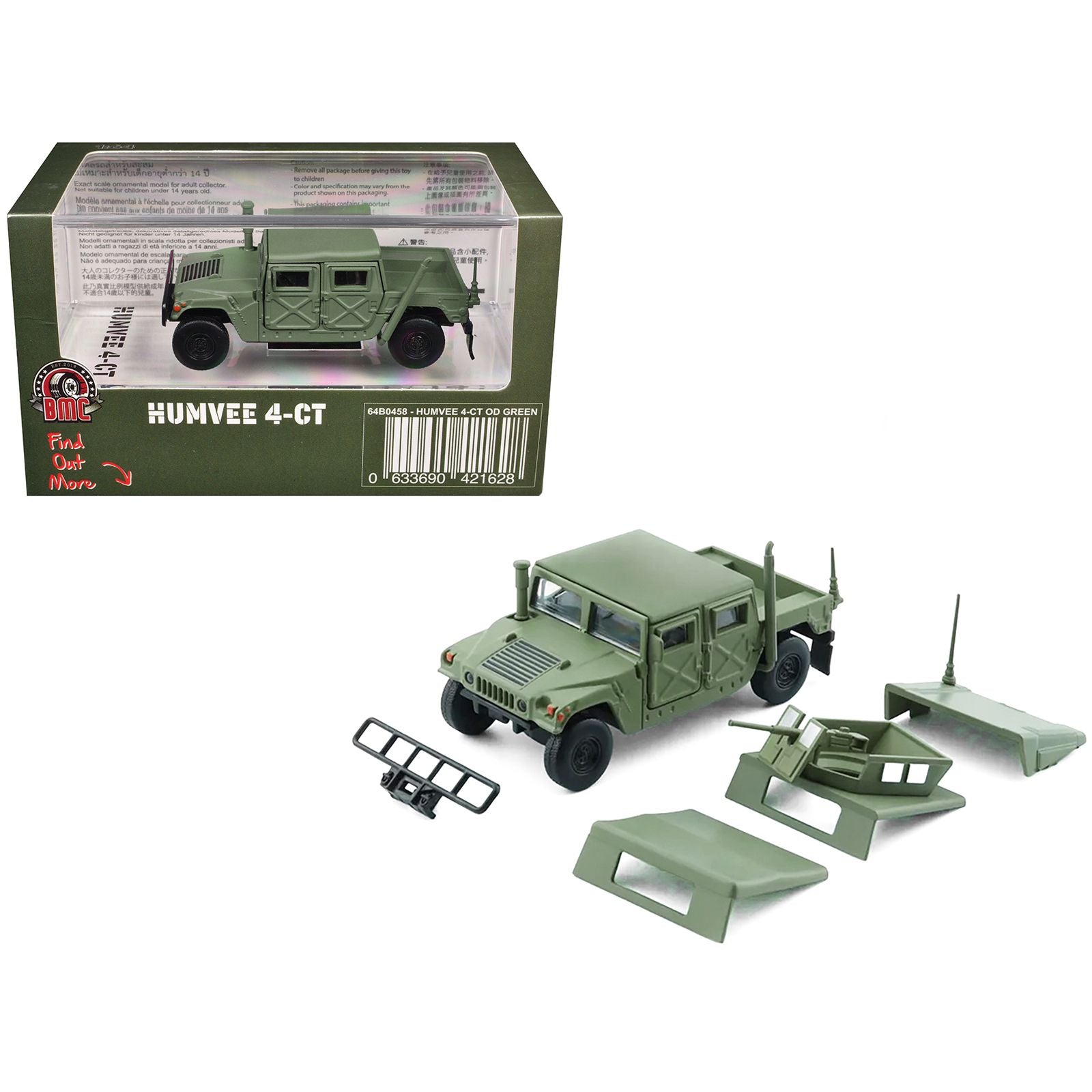 HUMVEE 4-CT Military Vehicle Olive Green with Alternative Tops 1/64 Diecast Model Car by BM Creations