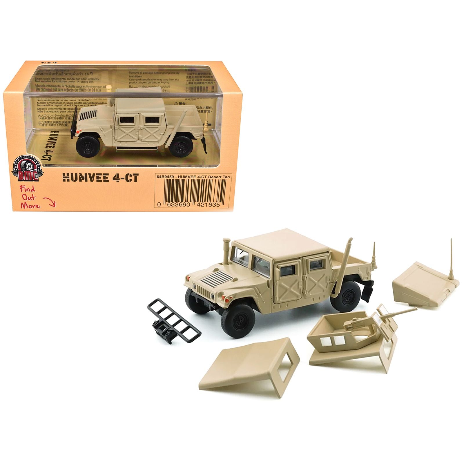 HUMVEE 4-CT Military Vehicle Desert Tan with Alternative Tops 1/64 Diecast Model Car by BM Creations