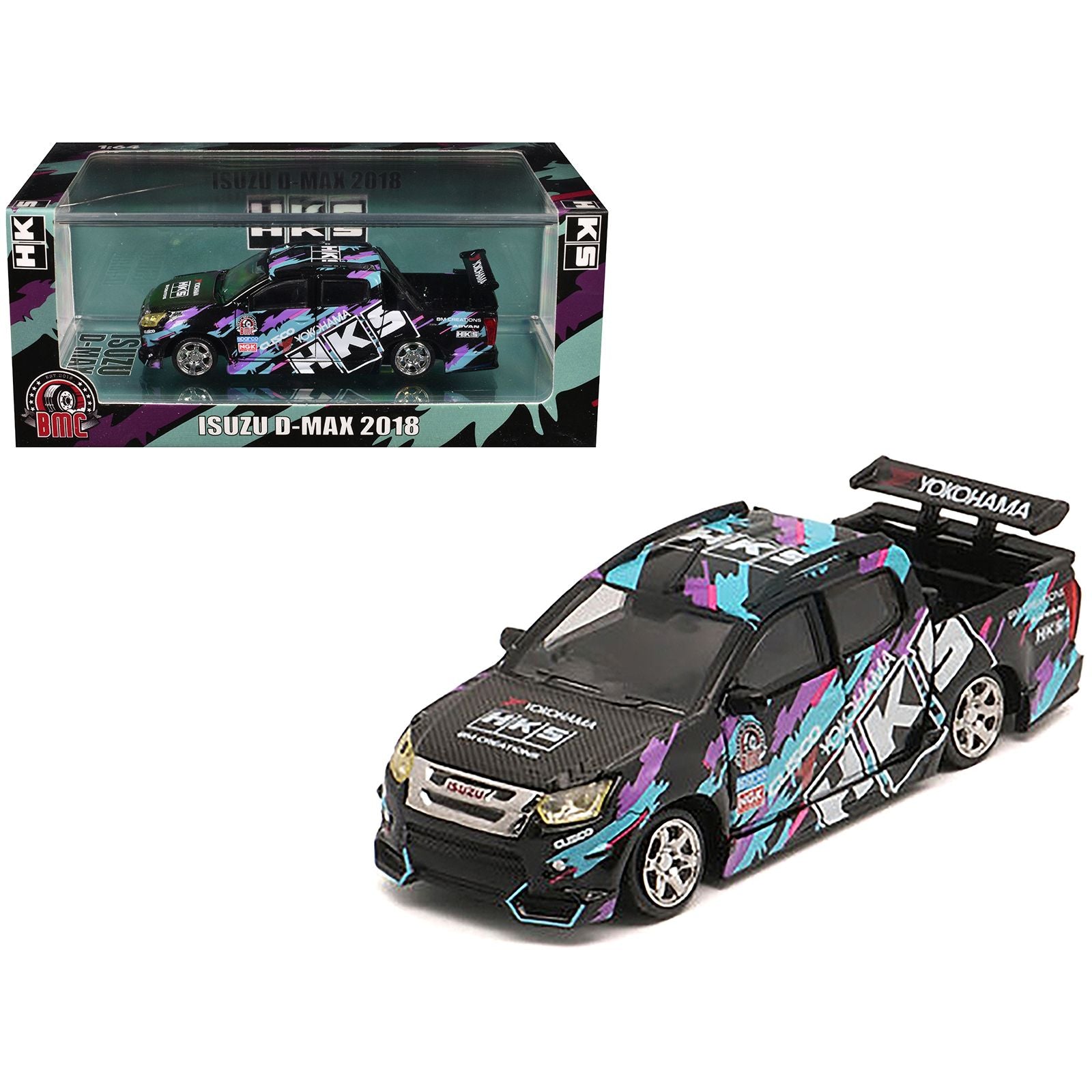 Isuzu D-Max Lowrider Pickup Truck RHD (Right Hand Drive) "HKS" Black with Graphics "Thailand Diecast Expo 2025" 1/64 Diecast Model Car by BM Creations