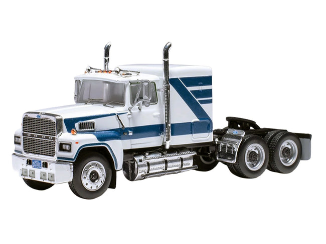 1978 Ford LTL 9000 Truck Tractor White with Blue Stripes 1/64 Diecast Model by IXO Models