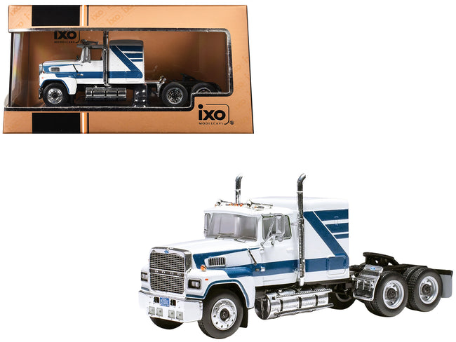 1978 Ford LTL 9000 Truck Tractor White with Blue Stripes 1/64 Diecast Model by IXO Models