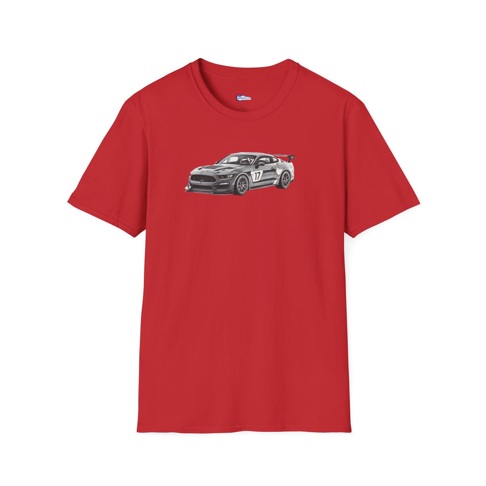 Ford Mustang GT4 Sketch Art T-Shirt with 2019 Spec Race Car Kit - American Muscle
