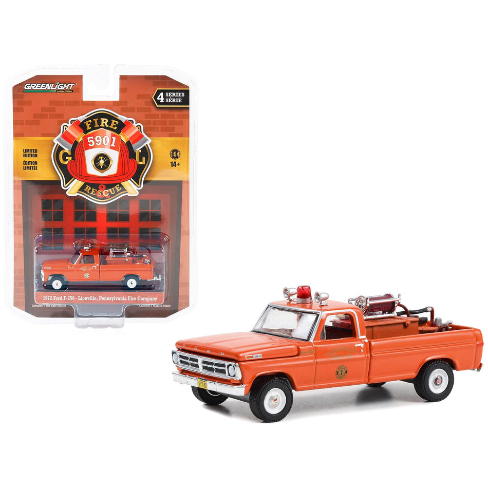 1972 Ford F-250 Pickup Truck with Fire Equipment Hose and Tank Red "Lionville Pennsylvania Fire Company" "Fire & Rescue" Series 4 1/64 Diecast Model Car by Greenlight