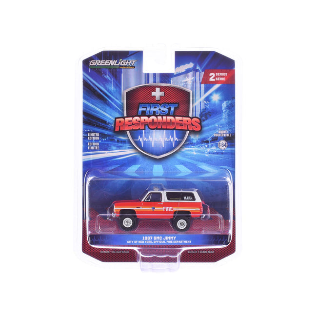1987 GMC Jimmy "FDNY (The Official Fire Department City of New York) M.E.U. (Medical Equipment Unit)" Red and White "First Responders" Series 2  1/64 Diecast Model Car by Greenlight
