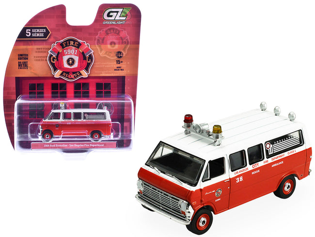 1969 Ford Econoline Ambulance "Los Angeles Fire Department" Red and White "Fire & Rescue" Series #5 1/64 Diecast Model Car by Greenlight