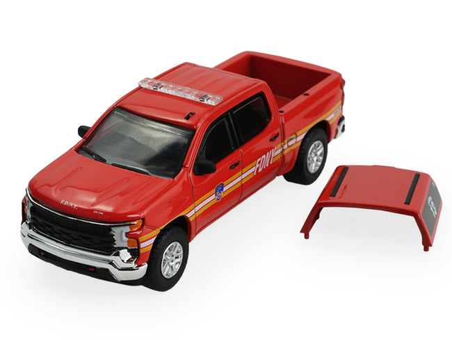 2023 Chevrolet Silverado Pickup Truck with Camper Shell "FDNY (New York City Fire Department)" Red with Stripes "Fire & Rescue" Series #5 1/64 Diecast Model Car by Greenlight