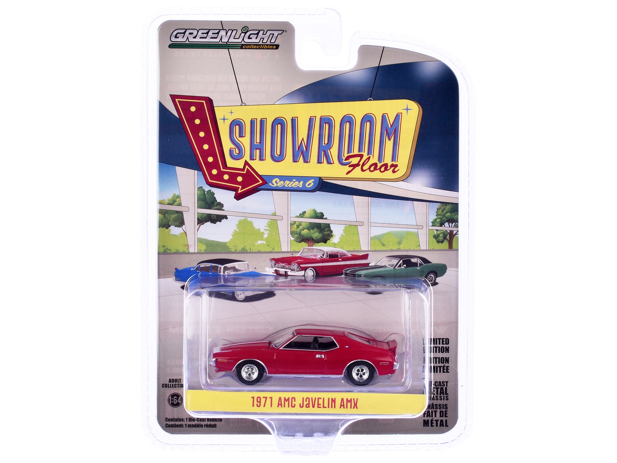 1971 AMC Javelin AMX Matador Red with White Hood Stripe "Showroom Floor" Series 6 1/64 Diecast Model Car by Greenlight