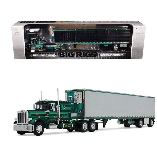 Peterbilt 359 with 60" Vintage Sleeper and 53' Utility Trailer with Reefer "Hardwick Motor Freight" Green Metallic with Stripes "Big Rigs" Series II #2 1/64 Diecast Model by DCP/First Gear