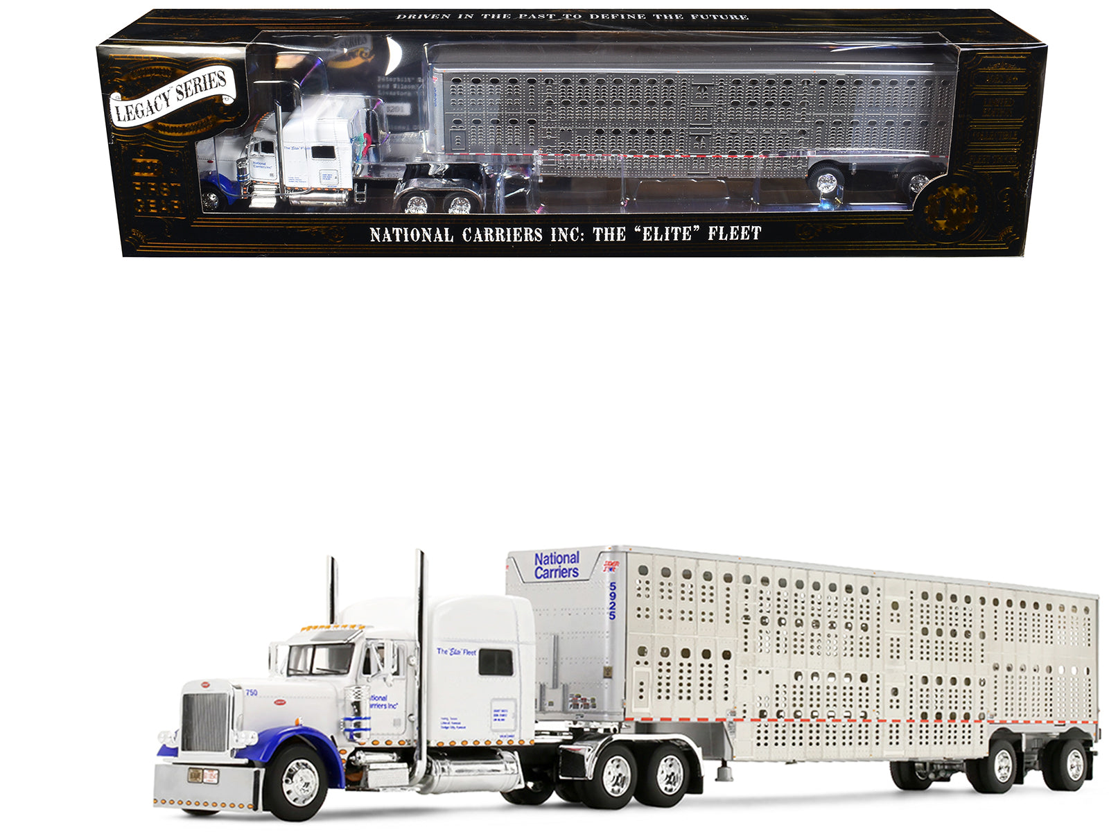 Peterbilt 379 with 70" Mid-Roof Sleeper and Wilson Silverstar Livestock Trailer "National Carriers" White "Legacy Series #5" 1/64 Diecast Model by DCP/First Gear