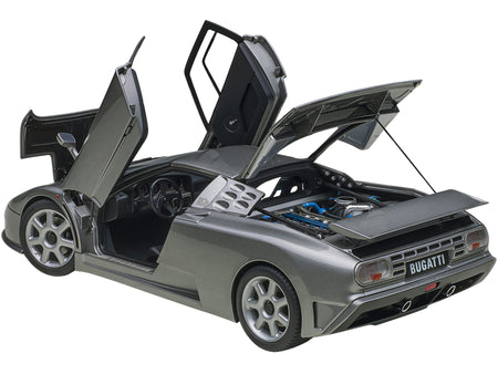 Bugatti EB110 SS Super Sport Grigio Metalizzatto Silver Metallic with Silver Wheels 1/18 Model Car by Autoart - view 2
