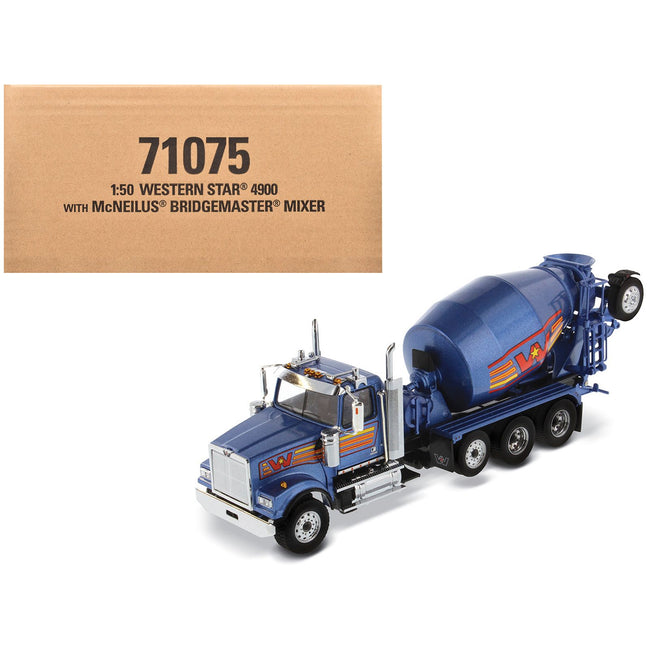 Western Star 4900 with Bridgemaster McNeilus Mixer Blue Metallic "Transport Series" 1/50 Diecast Model by Diecast Masters
