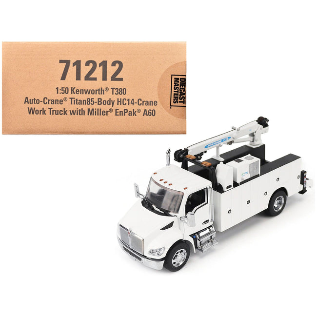 Kenworth T380 Auto-Crane Titan 85-Body HC14-Crane Work Truck with Miller EnPak White "Transport Series" 1/50 Diecast Model by Diecast Masters