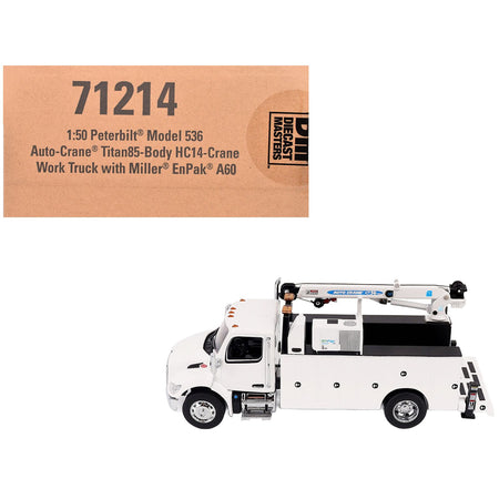 Peterbilt 536 Auto-Crane Titan85-Body HC14-Crane Work Truck with Miller EnPak White "Transport Series" 1/50 Diecast Model by Diecast Masters