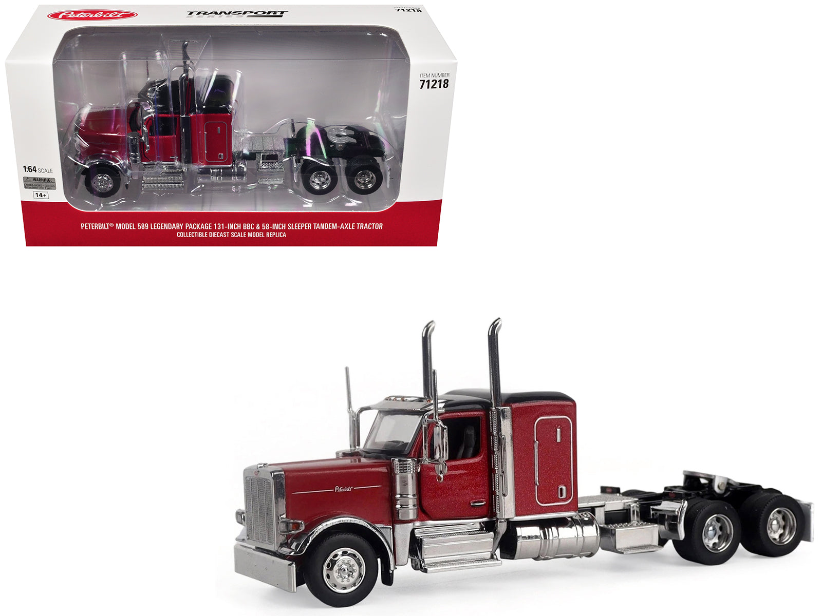 Peterbilt 589 Tandem-Axle Legendary Package Truck Tractor with 58" Sleeper Legendary Red "Transport Series" 1/64 Diecast Model by Diecast Masters