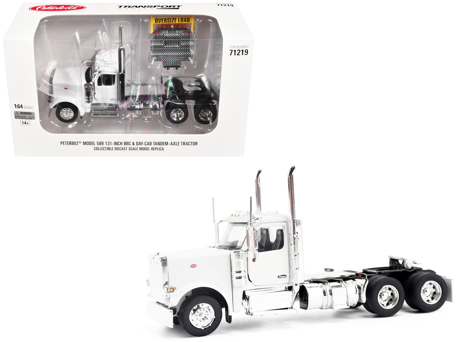 Peterbilt 589 Tandem-Axle Legendary Package Truck Tractor with 58" Sleeper White "Transport Series" 1/64 Diecast Model by Diecast Masters
