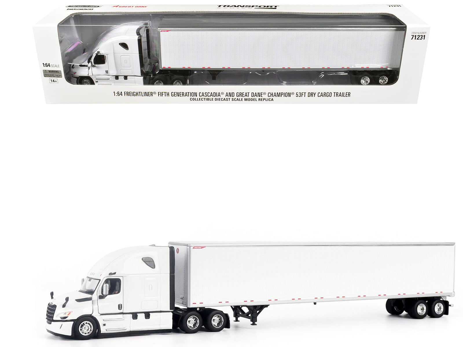 2025 Freightliner Cascadia Gen-5 Truck Tractor with Sleeper and Great Dane Champion 53ft Dry Cargo Trailer Winter White "Transport Series" 1/64 Diecast Model by Diecast Masters