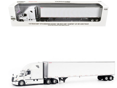 2025 Freightliner Cascadia Gen-5 Truck Tractor with Sleeper and Great Dane Champion 53ft Dry Cargo Trailer Winter White "Transport Series" 1/64 Diecast Model by Diecast Masters