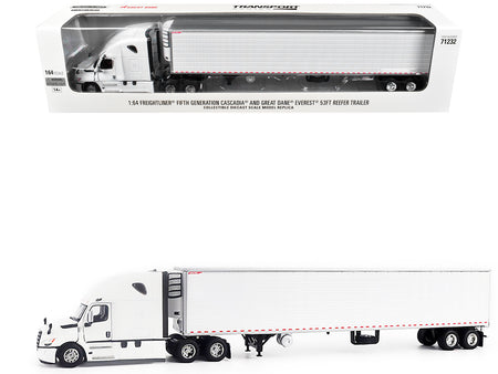 2025 Freightliner Cascadia Gen-5 Truck Tractor with Sleeper and Great Dane Champion 53ft Refrigerated Trailer Winter White "Transport Series" 1/64 Diecast Model by Diecast Masters