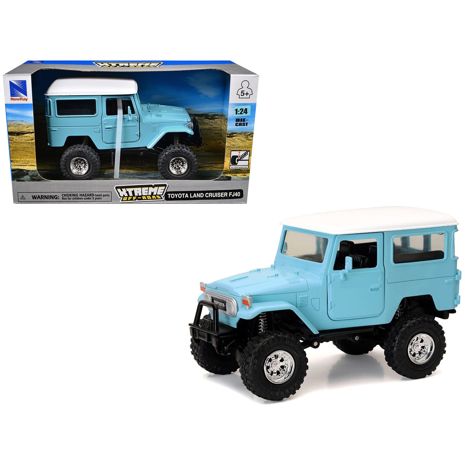 Toyota Land Cruiser FJ40 Light Blue with White Top "Xtreme Off-Road" Series 1/24 Diecast Model by New Ray