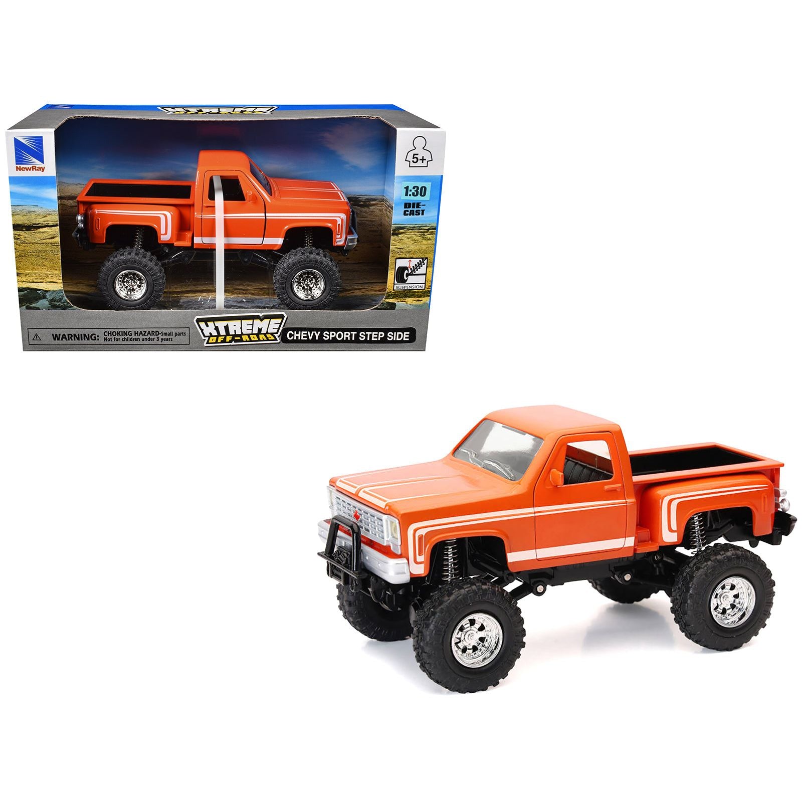 Chevrolet Sport Step Side Pickup Truck Orange with White Graphics "Xtreme Off-Road" Series 1/30 Diecast Model by New Ray