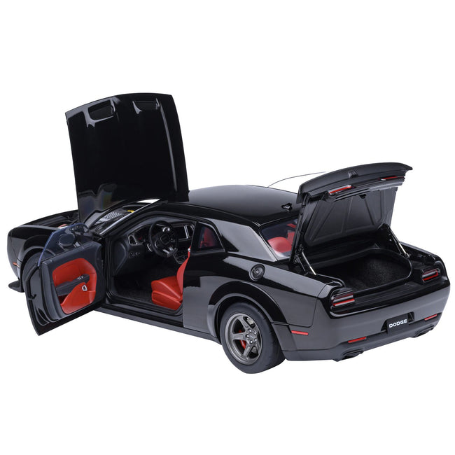 2023 Dodge Challenger SRT Super Stock Pitch Black with Red Interior 1/18 Model Car by Autoart