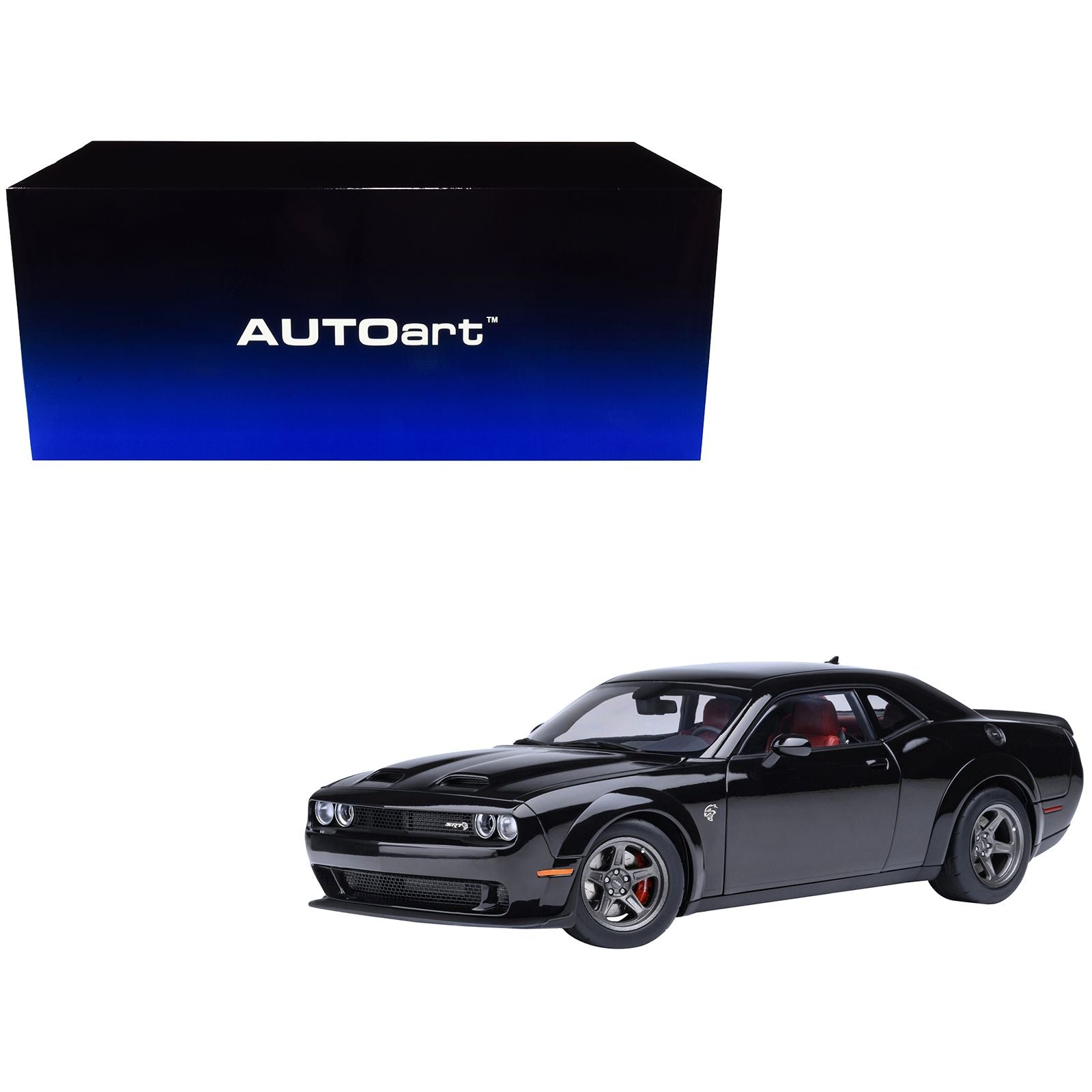 2023 Dodge Challenger SRT Super Stock Pitch Black with Red Interior 1/18 Model Car by Autoart
