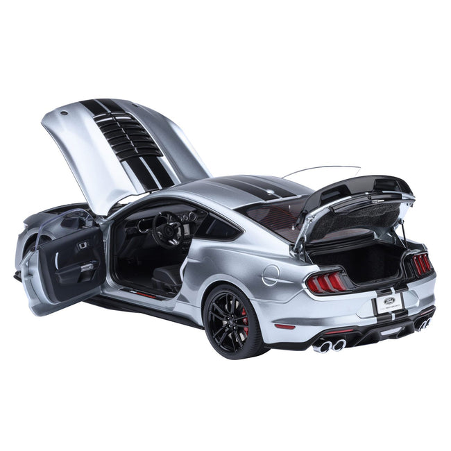 Ford Mustang Shelby GT500 Iconic Silver Metallic with Black Stripes 1/18 Model Car by Autoart