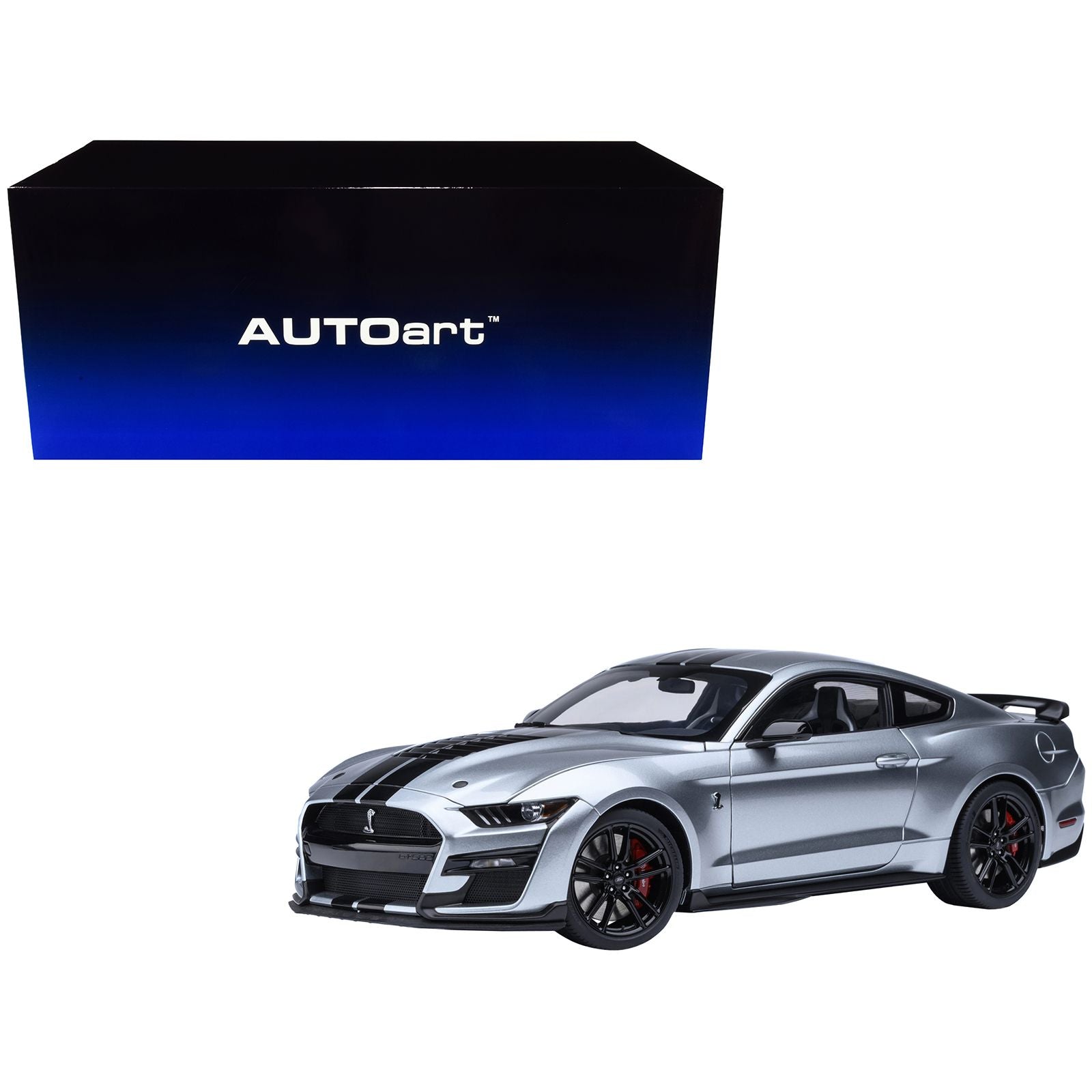 Ford Mustang Shelby GT500 Iconic Silver Metallic with Black Stripes 1/18 Model Car by Autoart