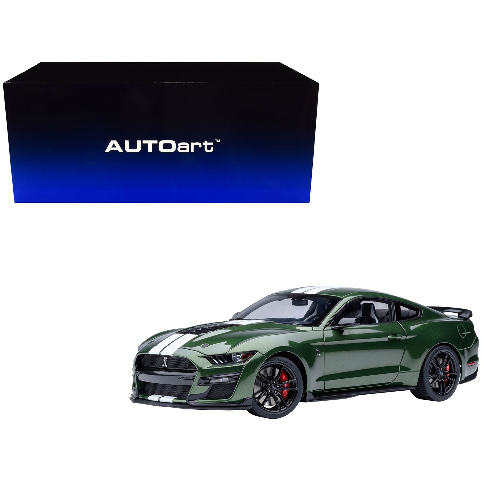 Ford Mustang Shelby GT500 Eruption Green Metallic with White Stripes 1/18 Model Car by Autoart