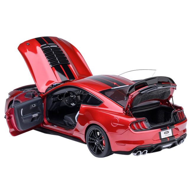 Ford Mustang Shelby GT500 Rapid Red Metallic with Black Stripes 1/18 Model Car by Autoart