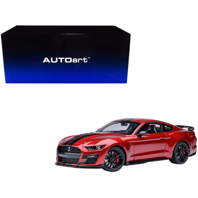 Ford Mustang Shelby GT500 Rapid Red Metallic with Black Stripes 1/18 Model Car by Autoart